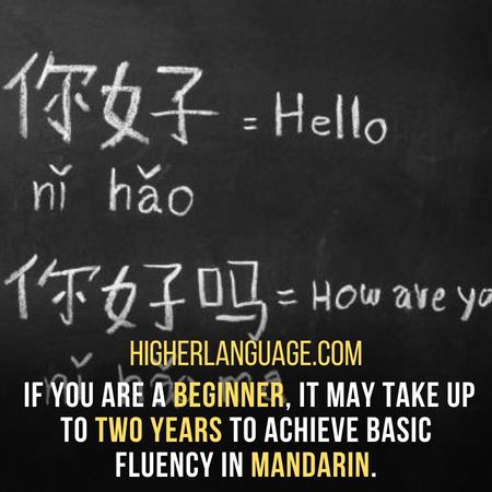 If you are a beginner, it may take up to two years to achieve basic fluency in Mandarin. - How Long Does It Take To Learn Mandarin?