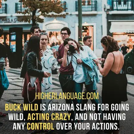 Buck wild is Arizona slang for going wild, acting crazy, and not having any control over your actions. - Arizona Slang Words And Phrases.