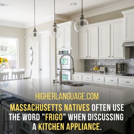 Massachusetts natives often use the word "Frigo" when discussing  a kitchen appliance. - Massachusetts Slang Words And Phrases.