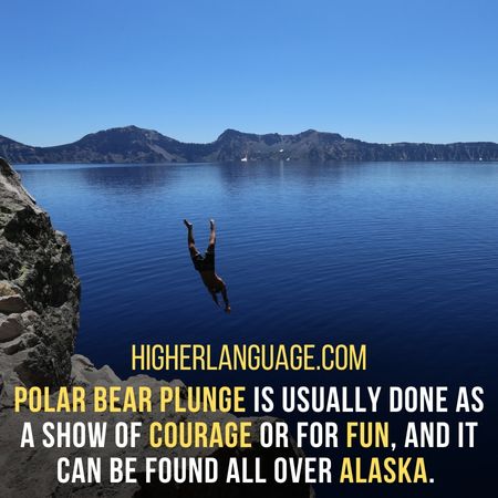 polar bear plunge is usually done as a show of courage or for fun, and it can be found all over Alaska. - Alaska Slang Words And Phrases.