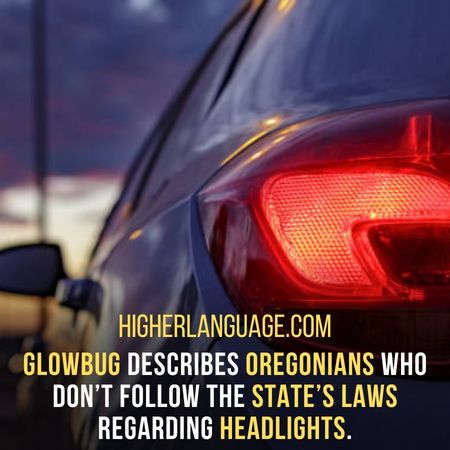 Glowbug describes Oregonians who don’t follow the state’s laws regarding headlights. - Oregon Slang Words And Phrases.